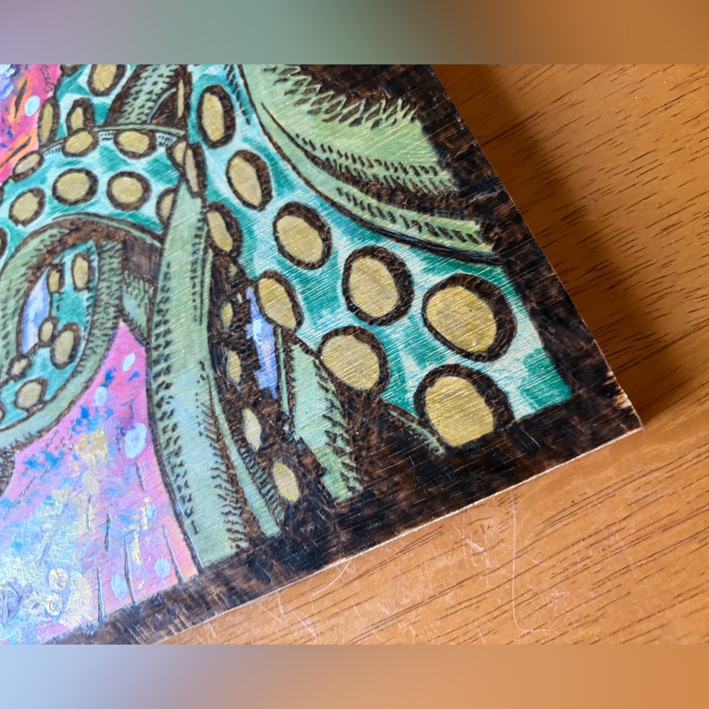 Octopus Tentacle Pyrography on Wood Panel Mixed Media Painting Wall Art 17X9 - Picture 7 of 16